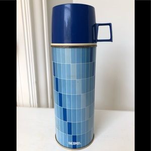 Vintage Collectible Blue Plaid Thermos Bottle